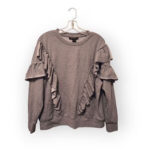 Ashley Stewart Stylish Gray Ruffled Sweatshirt